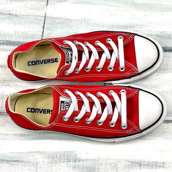 Converse Chuck Taylor All Star Lo Sneakers Red Lace Up Low Top Canvas Skate Shoe - Picture 13 of 16
